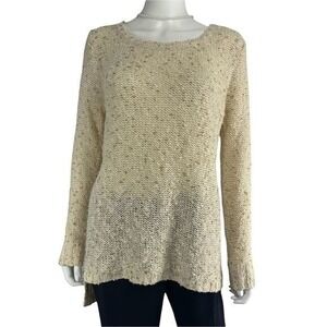 Mizumi Sweater Women L Cream Knit Long Sleeve Lace Back Detail Boho Pullover Top